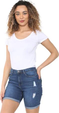 Enzo | Womens Ripped Denim Shorts - Mittelblau