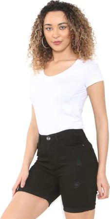 Enzo | Womens Ripped Denim Shorts - Schwarz