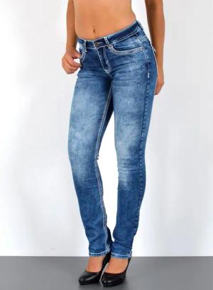 ESRA Straight-Jeans High Waist Straight Fit Jeans Damen Stretch Hose mit dicker Naht G11 High Waist Damen Jeanshose Straight Leg mit dicker Naht bis Übergröße