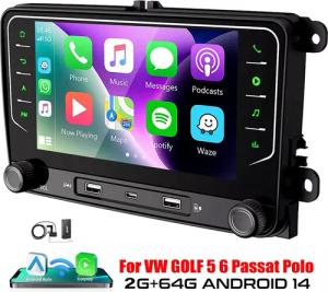 ESSGOO Für VW GOLF 5 6 Touran EOS Tiguan Polo 6R Passat Caddy 7" Android 14 Autoradio (DAB (optional), DAB+ (optional), 4+64G(optional), FM, RDS, Carplay Android Auto DAB (optional), RDS, FM, 4+64GB, SWC, GPS NAVI)