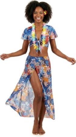 eurocarnevals Hawaii-Kostüm Hawaiianerin Urlauberin-Damenkostüm blau-bunt