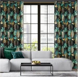 Eurofirany Vorhang Gemusterte Ösenschals Bunte Gardine Palms Muster, Wohnzimmer Mikrofaser mit goldenen Details