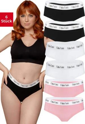 Fabio Farini Slip Damen Unterhosen - Frauen Hipster Panties aus elastischer Baumwolle (Packung, 6-St) im sportlich modernen Look mit Logo-Bund