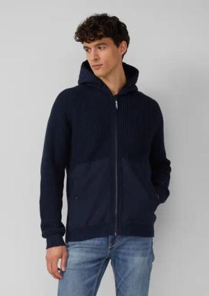 Fabricmix-Strickjacke mit Kapuze und sportiven Details