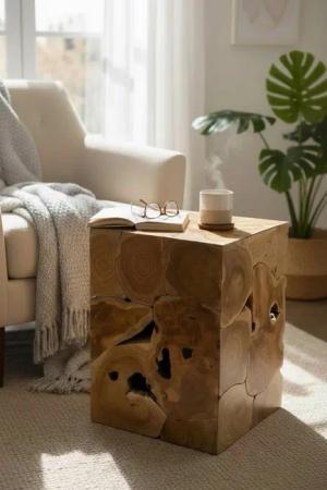 FaHome Beistelltisch Holzmosaik Beistelltisch - Couchtisch Nachttisch Pflanzenhocker Hocker