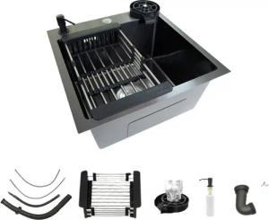 Faizee Home Edelstahlspüle Hydro Schwarz Küchenspül mit oder Ohne Armatur 45x45x21,5 cm