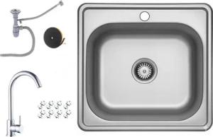 Faizee Möbel Edelstahlspüle Edelstahl Einbauspüle Küchenspüle Spülbecken Ablaufgarnitur + Armatur, Eckig, 50/40 cm