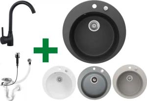 Faizee Möbel Granitspüle Granit Spüle Einbauspüle rund Spülbecken+Drehexcenter+Siphon 49cm, Rund
