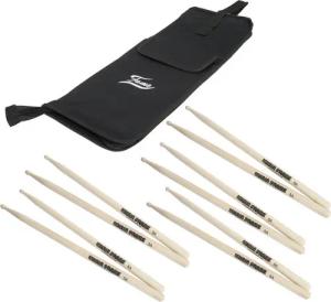 FAME Drumsticks (Drumstick Tasche StickBag mit 5 Hickory 5A Sticks Wood Tip Drumsticks, Sticks, Beater und Mallets, Stick Packs), Drumstick Tasche, StickBag, Hickory 5A Sticks, Wood Tip Drumsticks