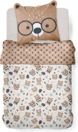 Familando Kinderbettwäsche Bär 135x200 80x80 cm aus 100% Baumwolle mit Bärchen & Reißverschluss, Renforcé, 2 teilig, mit Ohren am Kopfkissen und Wendeseite