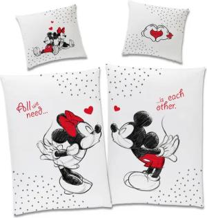 Familando Partnerbettwäsche Mickey & Minnie Mouse 4-teilig 135x200 80x80 cm aus 100% Baumwolle, Renforcé, 4 teilig, mit Liebesspruch über zwei Seiten