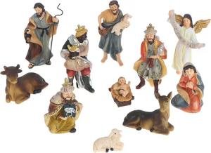 Fanci Home Krippenfigur Weihnachtsfiguren W5 ca. 10cm groß Weihnachtsdeko (11 St., 11er Set), Handbemalte heilige Familie Advent Dekoration