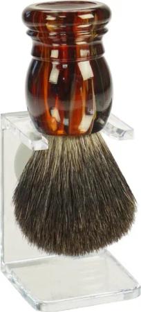 Fantasia Beauty Rasierpinsel-Set Rasierpinsel-Halter glashell mit Rasierpinsel Rein Dachs, 1 tlg., Rasierpinsel und Rasierpinselhalter, 100 % Dachshaar, havannafarbener Kunststoffgriff