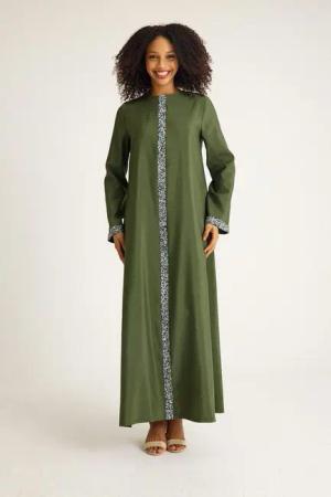 fashionshowcase Tunikakleid Damen Abaya mit Glitzerdetails in Leinenoptik