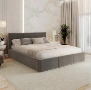 FDM Polsterbett AMBER modern mit Bettkasten MADE IN EU - mit Trinity Velours Bezug (verfügbar 90x200 120x200 140x200 160x200 180x200cm, Bettrahmen, Bett, mit großen gepolsterten Kopfteil, mit Bettkasten zum aufklappen), Hebbarer Metallrahmen, Bettkasten, 