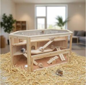 Feel2Home Kleintierkäfig Kleintierkäfig Holz Hamsterstall Meerschweinchenhaus Mäuse Nager Degus, Naturbelassen