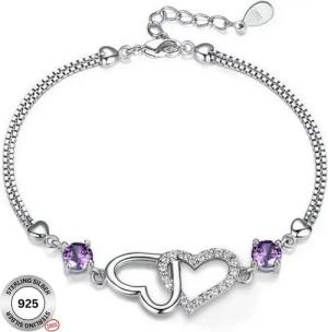Felino Silberarmband Armband Herz Herzen Diamanten Damen Frauen Lila Geschenk Schmuckset (1-tlg., + Schmuckbeutel), 925 Sterling Silber