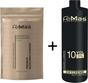 Femmas Premium Haarfarbe FemMas Premium Blondierpulver Weiss 500g + Oxycreme 3% 1L