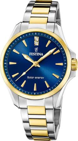 Festina Solaruhr Festina Damenuhr Edelstahl silber gold, (Solaruhr), Damen Solaruhr rund, Edelstahlarmband silber, gold, Luxus