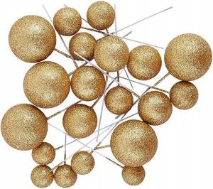 Festivalartikel Tortenstecker Tortendekoration Kugeln am Stiel Gold Topper Ball goldenen Kugeln