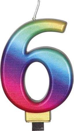 Fiestas Guirca Geburtstagskerze Kerzenzahl 6 Regenbogen