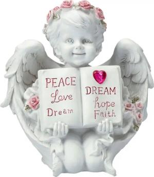 Figuren Shop GmbH Dekofigur Engel Figur - Putte mit Buch und Herz - Fantasy Dekofigur Cherubim