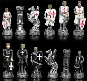Figuren Shop GmbH Spiel Schachfiguren Set - Kreuzritter Schwarz vs. Weiß - Schach Figuren