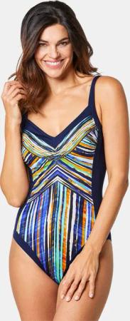 Figurformender Badeanzug mit eingearbeiteten Schalen - marine / bunt / gemustert - Gr. 46 D von Goldner Fashion