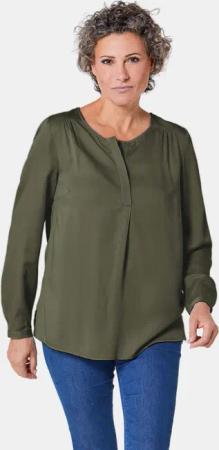 Figurschmeichelnde Schlupfbluse mit modischer Kragenverarbeitung - khaki - Gr. 38 von Goldner Fashion