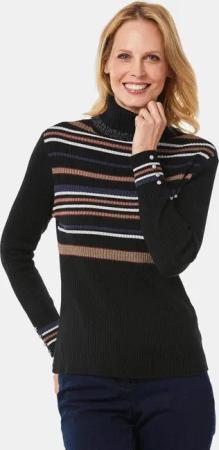 Figurschmeichelnder Rollkragenpullover mit Glanzgarn - bunt / geringelt - Gr. 24 von Goldner Fashion