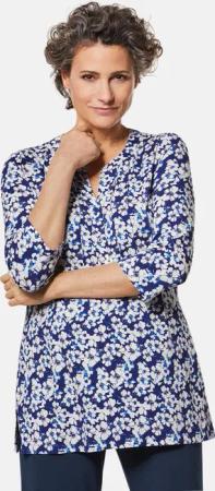 Figurschmeichelndes Drucktunika-Shirt - marine / geblümt - Gr. 44 von Goldner Fashion