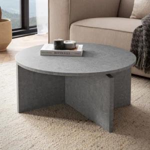 FINEBUY Couchtisch FB59731 70 cm Wohnzimmertisch Sofatisch Rund Groß Kaffeetisch (Sofatisch Grau Modern, Kaffeetisch Groß Rund), 70x70x33 cm MDF, Wohnzimmertisch Beton Optik