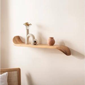 FINEBUY Wandregal FB74703 Wandregal Mango Massivholz 80cm Hängeregal modern geschwungen, Natürlich schön und funktional, Handgefertigt aus Mango Massivholz