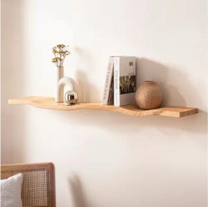 FINEBUY Wandregal FB74752 Wandregal Akazie Massivholz 80cm in moderner Wellenform, Elegantes Regalbrett mit geschwungener Form, Handgefertigt aus Akazienholz