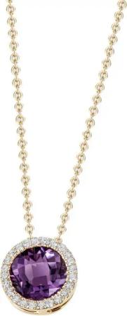 Firetti Kette mit Anhänger Schmuck Geschenk Gold 585 Halsschmuck Halskette Ankerkette Rund, mit Amethyst - mit Brillanten