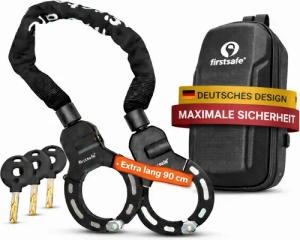firstsafe Kettenschloss Handschellenschloss für E Scooter Schloss und Fahrrad mit Tasche (Set, Schloss + Tasche, 3 Schlüssel), Inklusive Scooter-Tasche