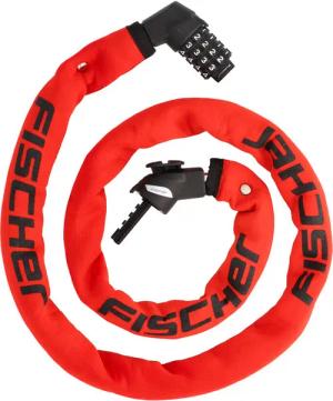 FISCHER Kettenschloss Neopren, 130 cm lang, 6 mm dick, Zahlenschloss rot