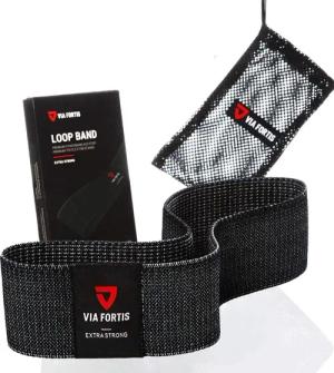 Fitnessband aus Stoff mit Übungen für Kraft, Fitness und Muskelaufbau.