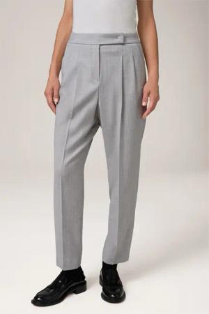 Flanell-Bundfalten-Hose im Jogger-Stil in Hellgrau