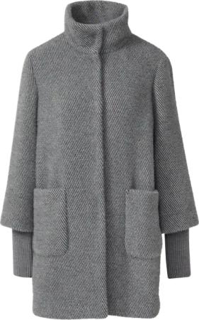 Flauschiger Mantel mit Stehkragen und Rippbündchen