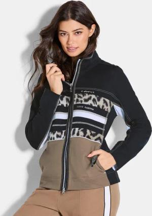 Fleecejacke mit Animal Print - camel / schwarz / weiß - Gr. 48 von Goldner Fashion