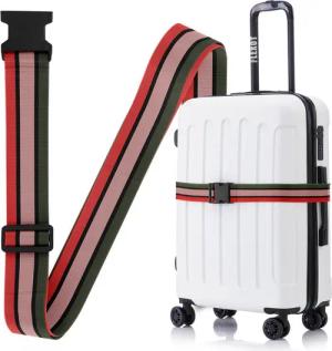 Flexot Koffergurt Koffergurt mit Clip-Schnalle, verstellbare Länge, Namensschild, Flexibel anpassbarer und stabiler Gurt mit praktischer Schnalle