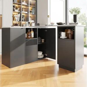 Flieks Bartisch 360° drehbar Stehtisch und Mehrzweckschrank 2-in-1 (Set, 2-St., mit verstellbarer Einlegeböden und Arbeitsplatte in Marmoroptik), schwenkbar Essbar Kücheninsel Küchenschrank mit Schubladen