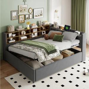 Flieks Daybett, Hydraulisches Polsterbett 140x200cm Stauraum Ladefunktion Nachtlicht