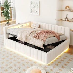 Flieks Daybett, Hydraulisches Polsterbett Schlafsofa 140x200cm mit LED und USB-Laden