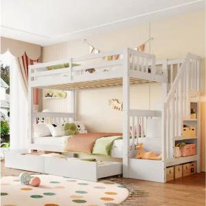 Flieks Etagenbett, Kinderbett Hochbett 90x200cm mit Stauraumtreppe und 2 Schubladen