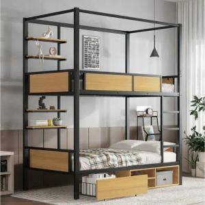 Flieks Etagenbett, Kinderbett Metallbett 90x200cm mit Ablageflächen und Schublade