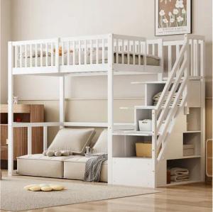 Flieks Hochbett Massivholz Kinderbett Einzelbett 90x200cm mit Stauraumtreppe