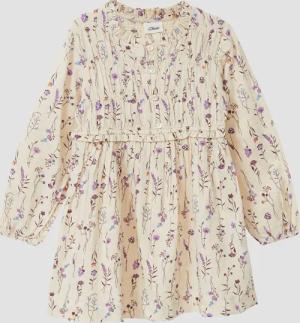 Floral bedrucktes Webkleid mit Raffungen und Knopfleiste