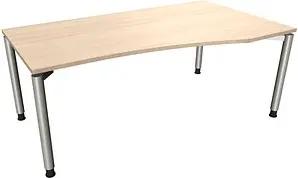 fm fastline höhenverstellbarer Schreibtisch akazie Bogenform, 4-Fuß-Gestell silber 180,0 x 80,0/100,0 cm